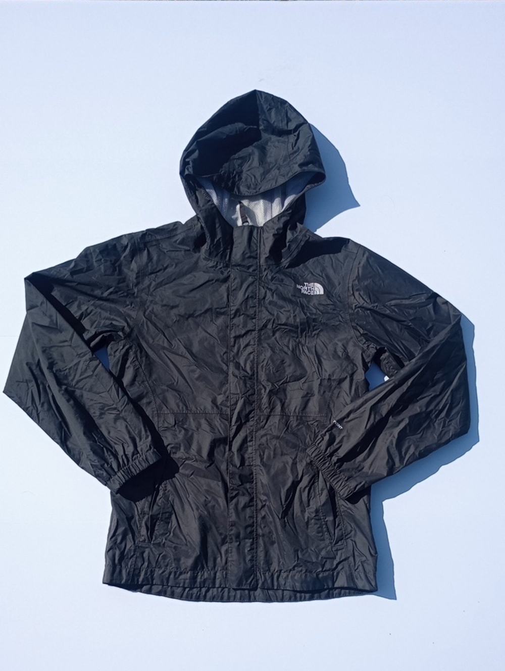 The North Face Girls Large Lightweight Black Hooded Windbreaker Jacket